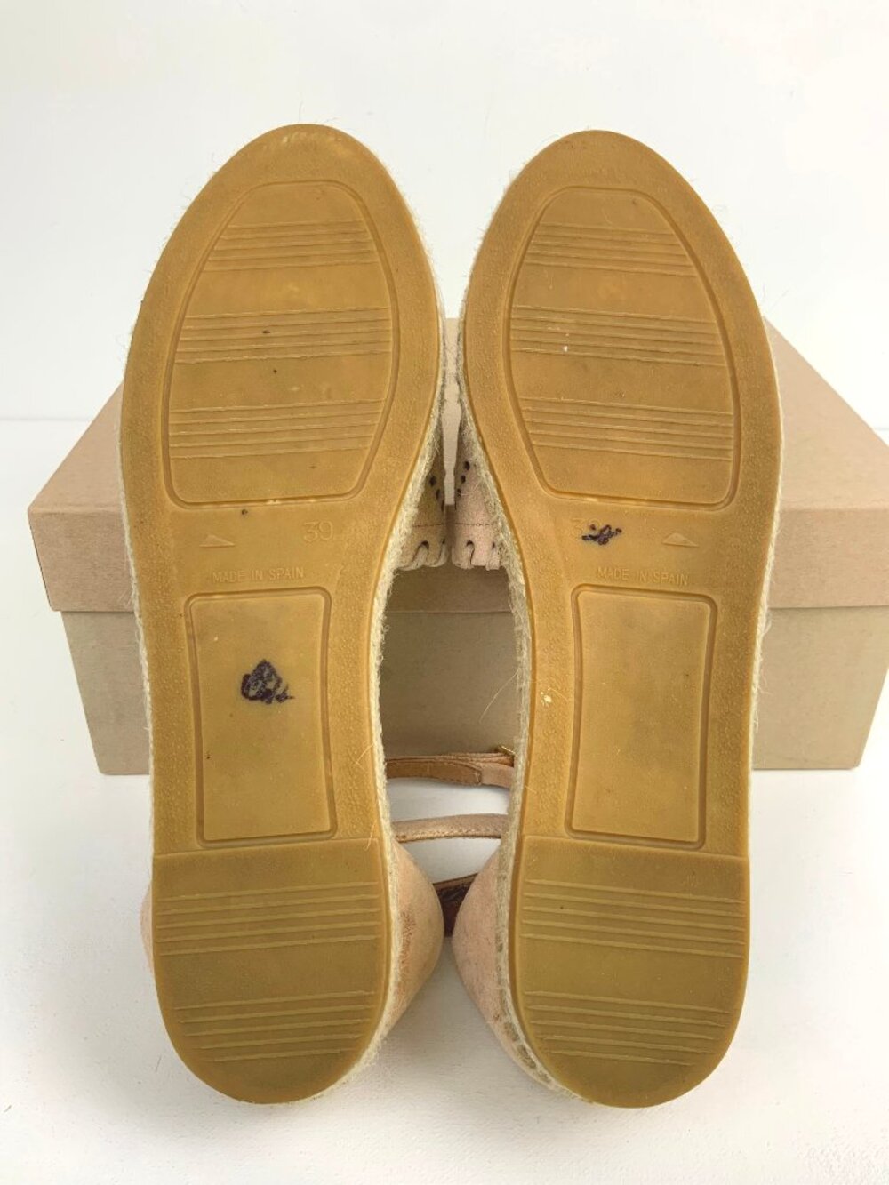 Kanna Flat Closed Toe Tan/Blush Nutbuck Laser Cut Ankle Strap Espadrilles Sz 39 - Picture 10 of 16